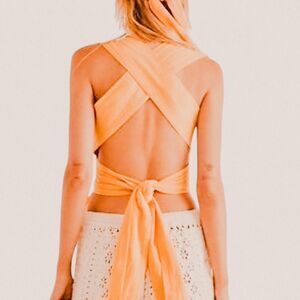 Free People Amani Yellow Open-Back Smocked Peplum Top – Boho Fairy Y2K (Fits S)